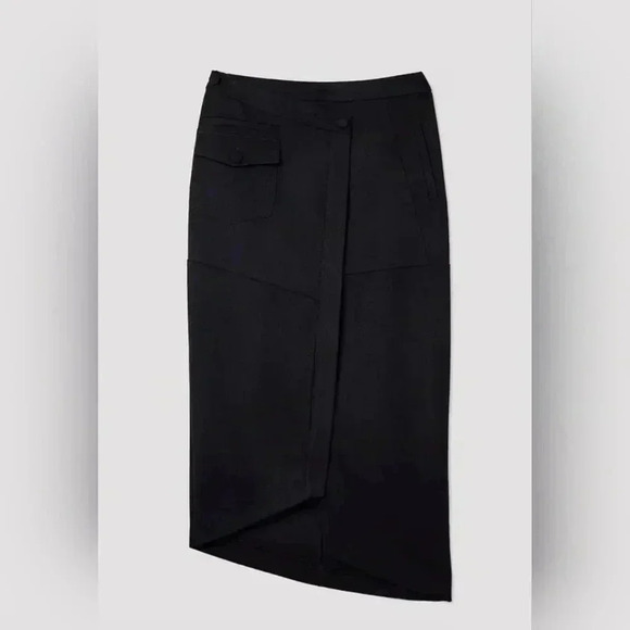 NA-KD Overlap Front Slit Midi Skirt, Black, xxsmall (US/2 EU/32) - Picture 1 of 13
